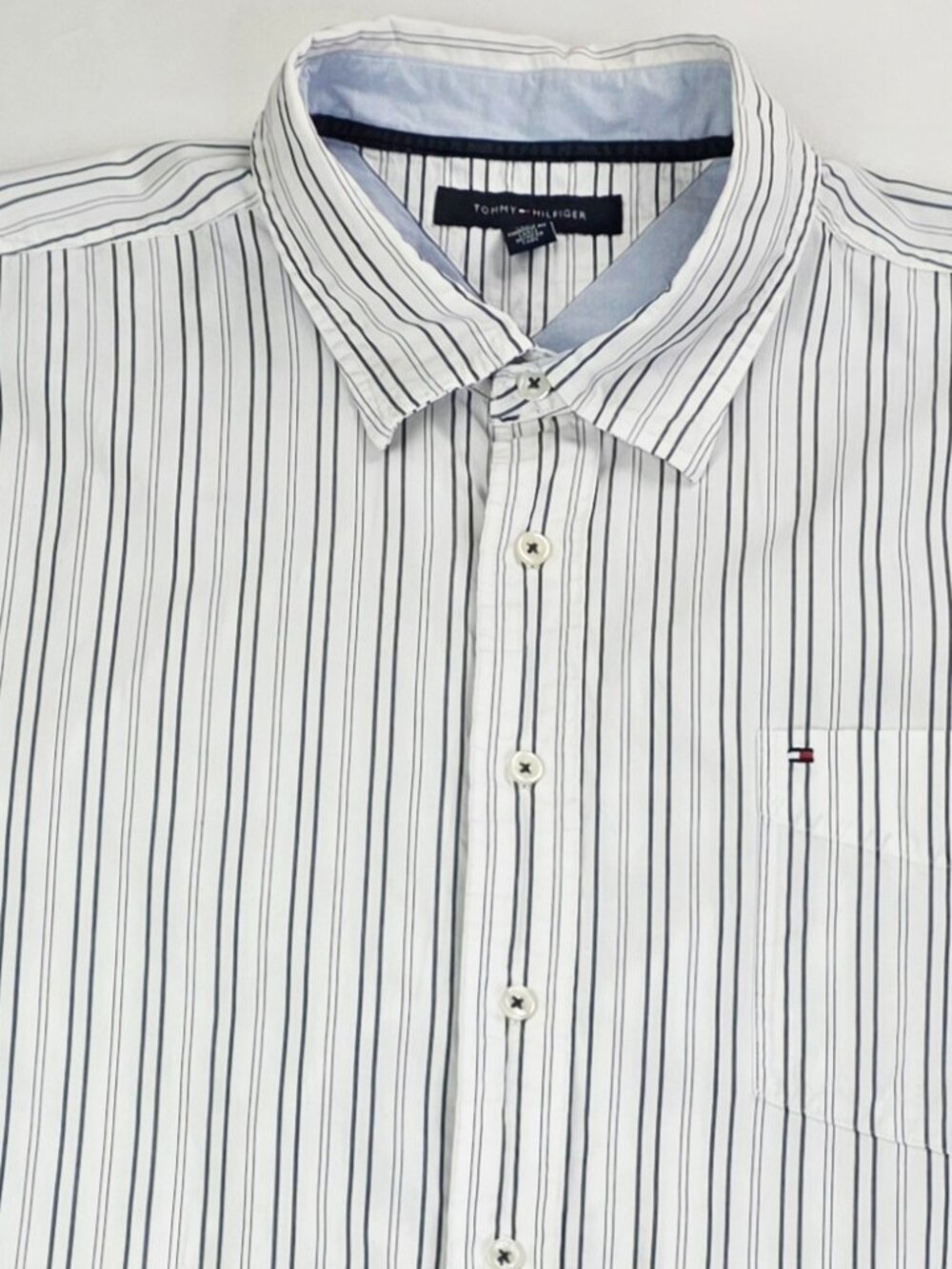 Tommy Hilfiger Pocket Logo Black White Stripe Mens Size 2XL Long Sleeve Shirt